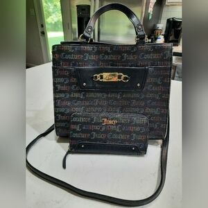 Large Juicy Couture Purse & Wallet Set – Black Monogram Logo – Stylish & Chic